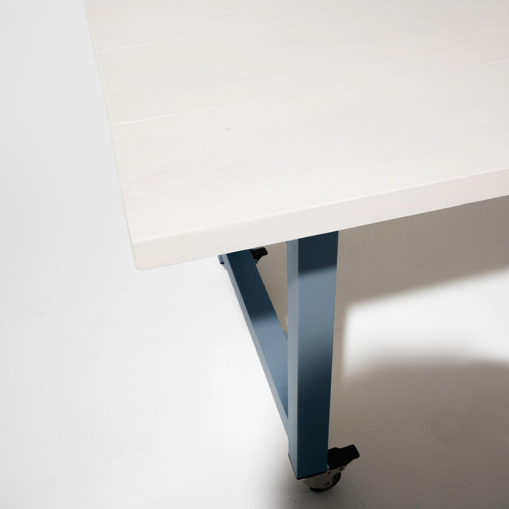 The Modern Rustic Studio table in Pigeon Blue and Palewash top