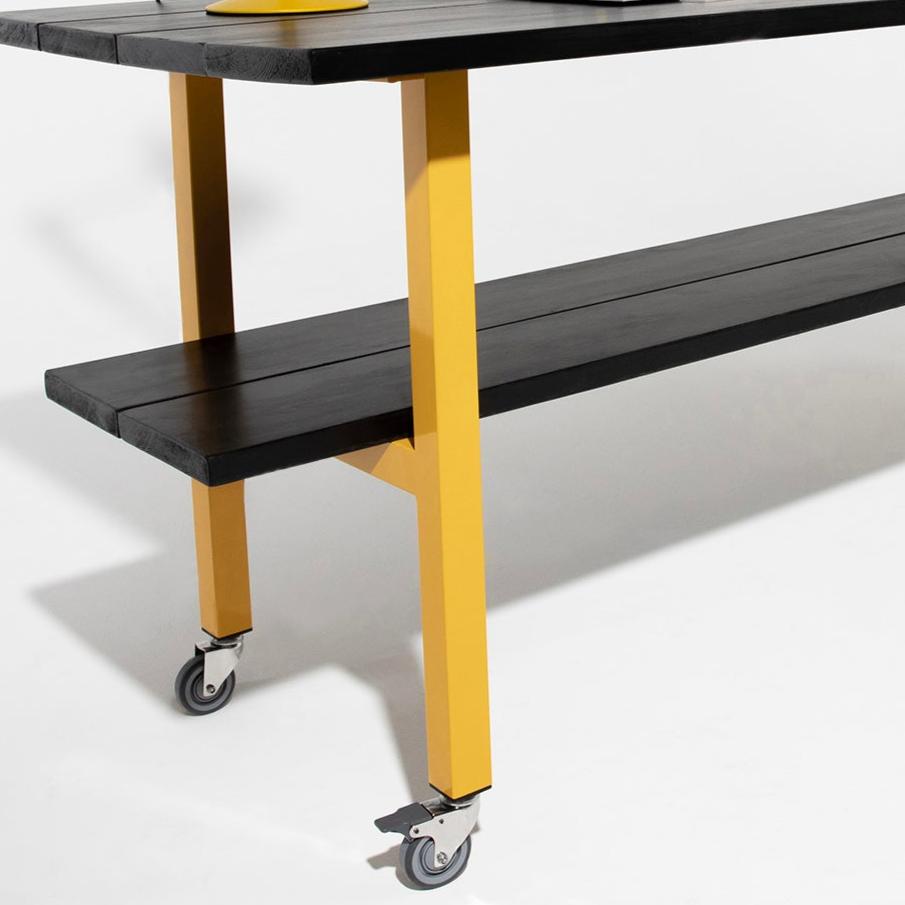 The Modern Rustic Maker's Table in Signal Yellow with Darkwash top